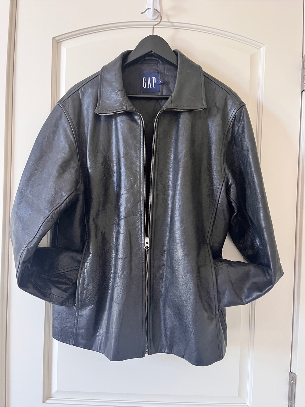 Vintage Old Gap 2001 Genuine Leather Zip Jacket Men’s Black | Minimalist | Y2K